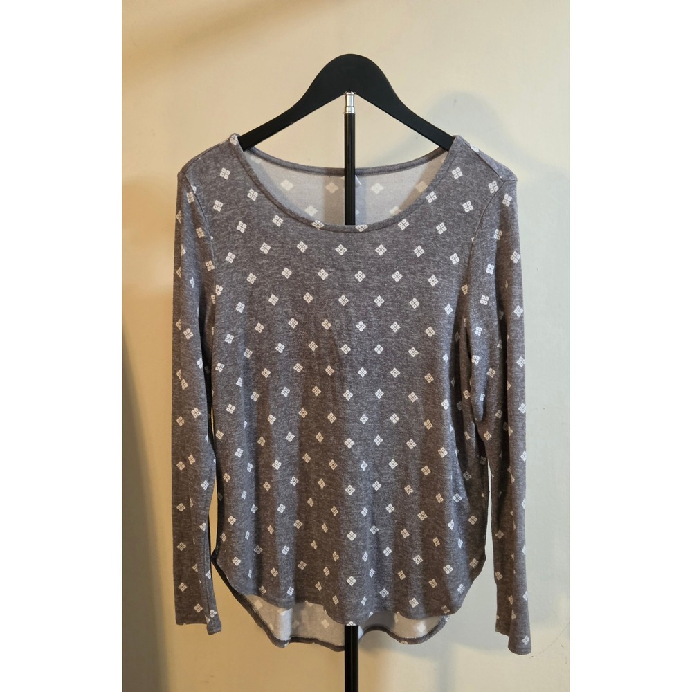 Old Navy Geometric Diamond Pattern Long Sleeve T-Shirt Women's Size Medium Gray